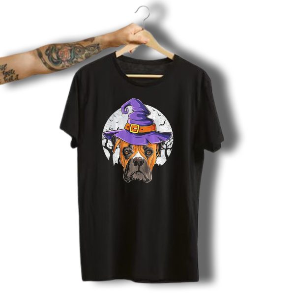 Boxer Dog With Witch Hat Halloween Moon Scene T Shirt 1 t shirt 1