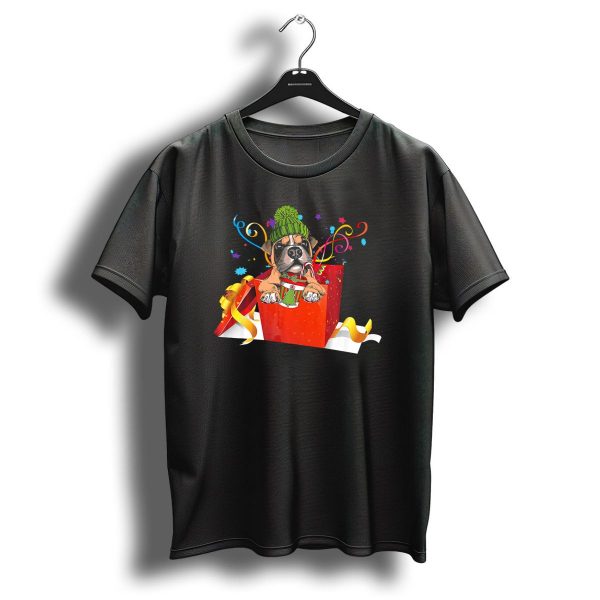 Boxer Puppy With Santa Hat In Christmas Gift Box T Shirt 1 t shirt 1