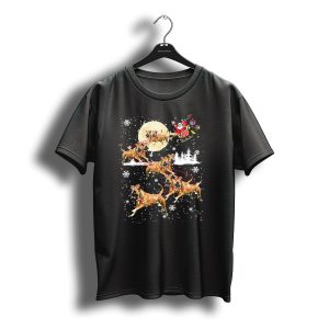 Boxer Reindeer Santa Sleigh Christmas Dogs Snowflake Scene T-Shirt