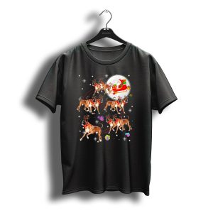 Boxer Reindeer Santa Sleigh Christmas Dogs Snowflakes And Presents T-Shirt