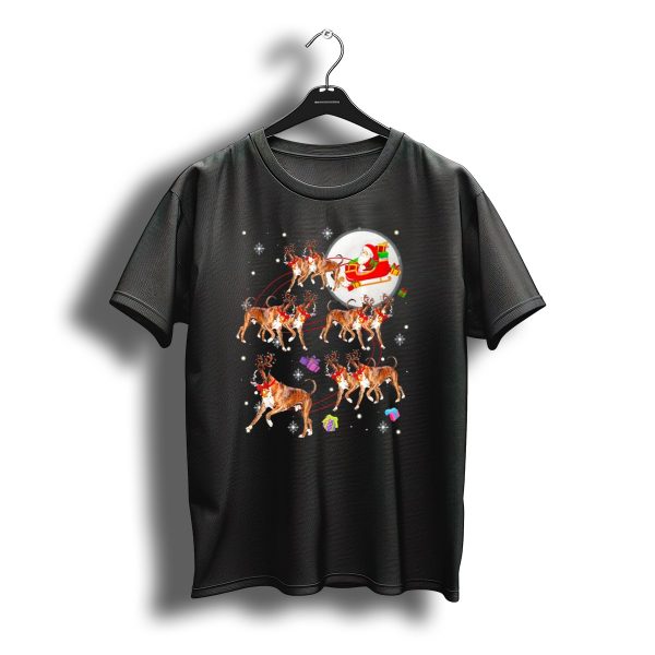 Boxer Reindeer Santa Sleigh Christmas Dogs Snowflakes And Presents T Shirt t shirt 1
