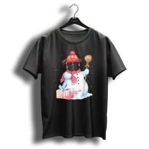 Boxer Snowman Christmas Dog With Broom And Gift In Snowy Night T-Shirt