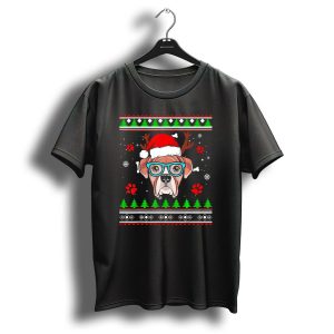Boxer Ugly Christmas Sweater Reindeer Antlers Santa Hat T Shirt