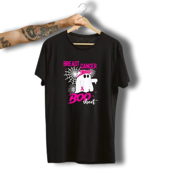 Breast Cancer Is Boo Sheet Halloween Ghost With Pink Ribbon And Spider Webs T Shirt t shirt 1