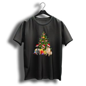 Brittany Spaniel Dogs With Santa Hats Around Christmas Tree T Shirt