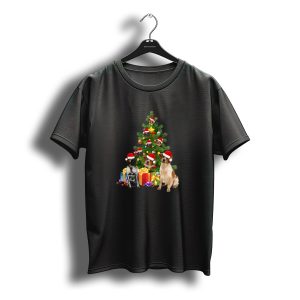 Brittany Spaniel Dogs With Santa Hats Around Christmas Tree T-Shirt