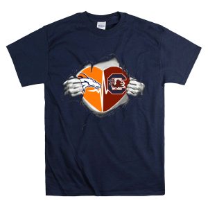 Broncos Gamecocks Heart Rip Logo Blend T-Shirt