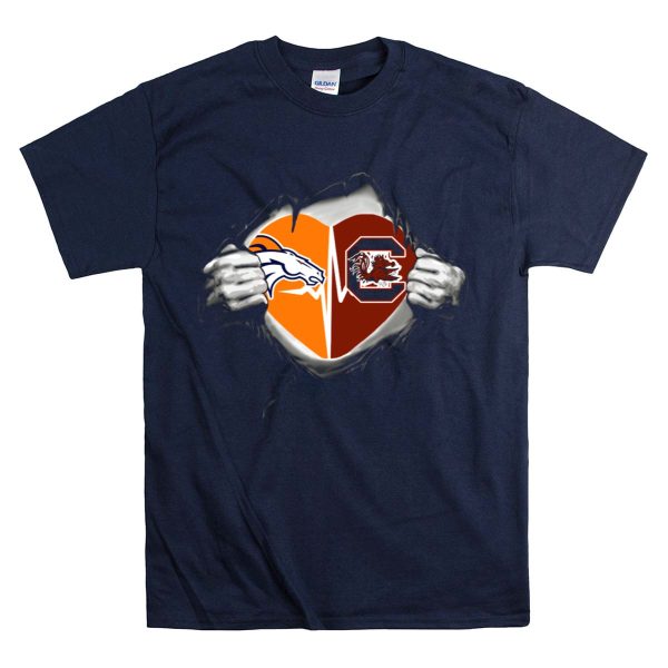 Broncos Gamecocks Heart Rip Logo Blend T Shirt 1 Navy