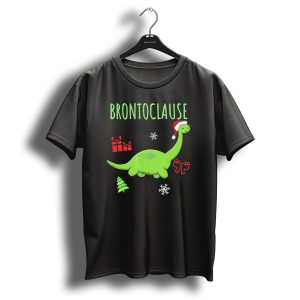 Brontoclause Christmas Dinosaur With Santa Hat And Holiday Gifts T Shirt