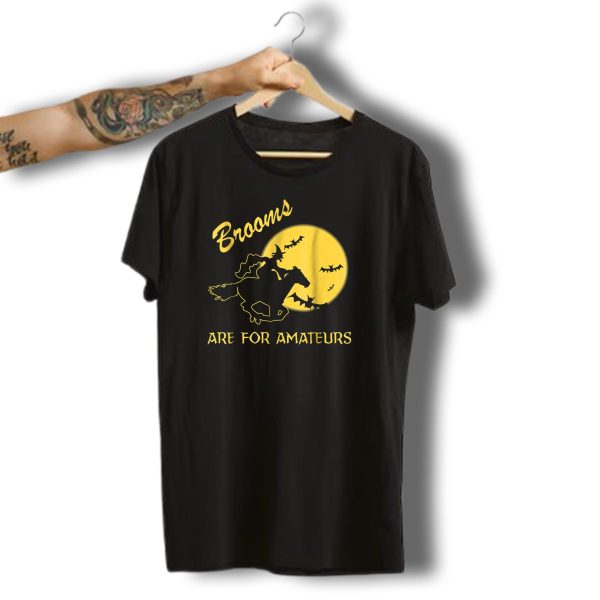 Brooms Are For Amateurs Halloween Horse Riding Witch Moon Bats T Shirt 1 t shirt 1