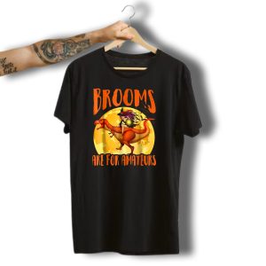 Brooms Are For Amateurs Halloween Witch Riding Dinosaur Moon T-Shirt