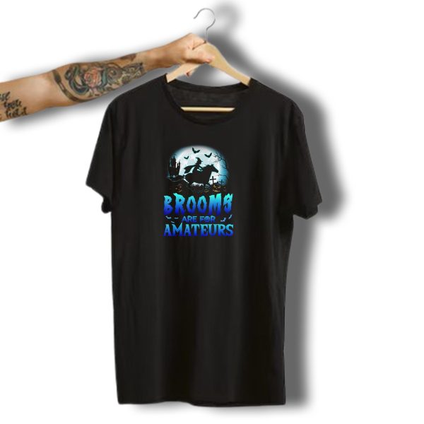 Brooms Are For Amateurs Witch Riding Horse With Halloween Castle And Bats T Shirt 1 t shirt 1