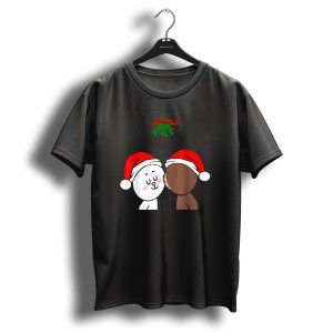 Brown Bear Cony Bunny Rabbit Christmas Santa Hats Kiss Under Mistletoe T Shirt