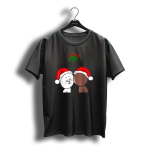 Brown Bear Cony Bunny Rabbit Christmas Santa Hats Kiss Under Mistletoe T-Shirt
