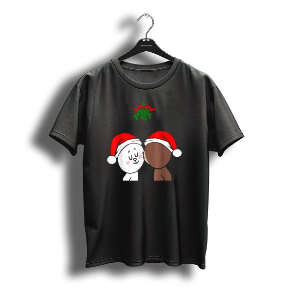 Brown Bear Cony Bunny Rabbit Christmas Santa Hats Kiss Under Mistletoe T Shirt t shirt 1