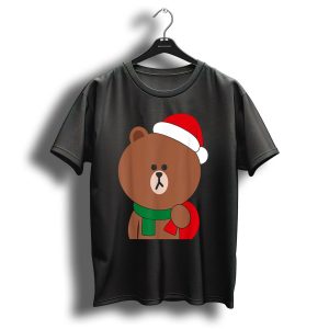 Brown Bear With Santa Hat And Scarf Christmas Winter Holiday T Shirt