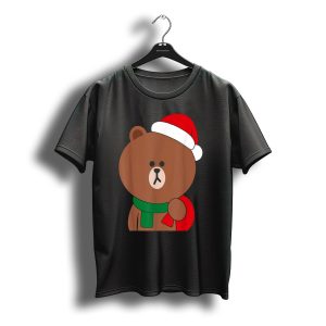 Brown Bear With Santa Hat And Scarf Christmas Winter Holiday T-Shirt