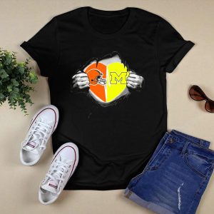 Browns Michigan Wolverines Heart Logo Ripped T-Shirt