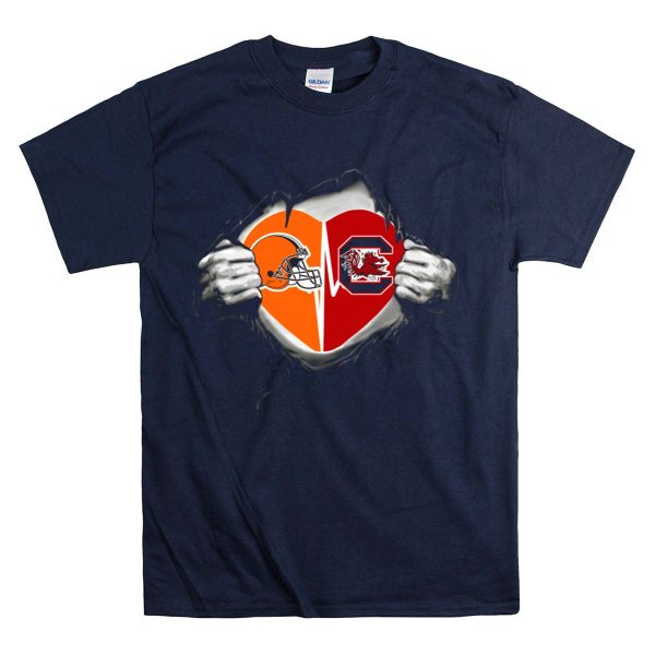 Browns South Carolina Gamecocks Heart Logo Blend T Shirt 1 Navy
