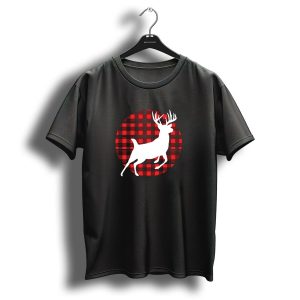Buck Deer Red Plaid Christmas Sunset Circle T Shirt