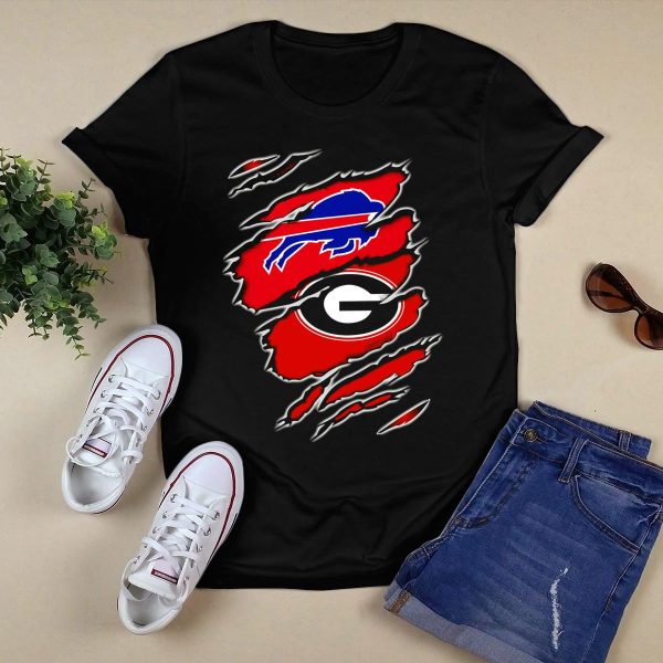 Buffalo Bills Georgia Bulldogs Claw Marks Fan Mashup Logo Emblem T Shirt 1