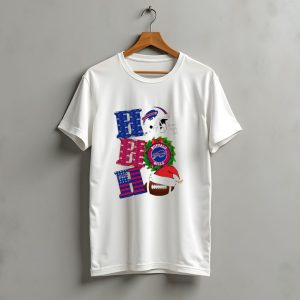 Buffalo Bills Helmet Wreath Football Santa Hat Ho Ho Ho Merry Christmas T-Shirt