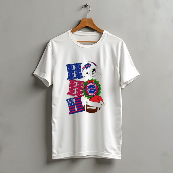 Buffalo Bills Helmet Wreath Football Santa Hat Ho Ho Ho Merry Christmas T Shirt t shirt 1 1