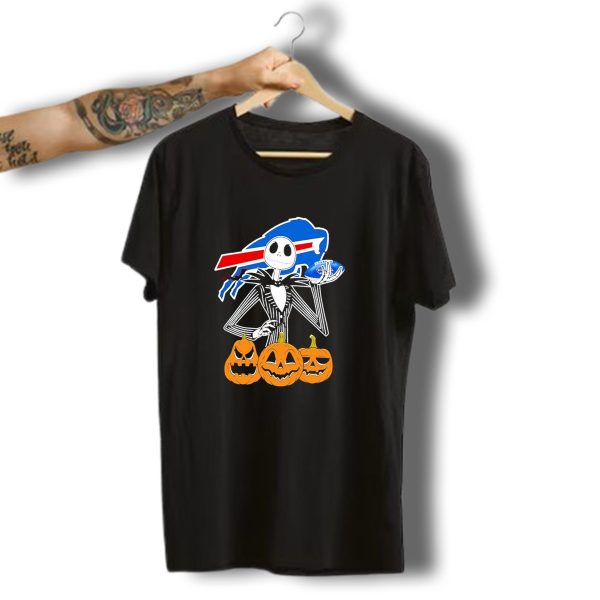 Buffalo Bills Jack Skellington Holding Football Halloween Pumpkins T Shirt t shirt 1