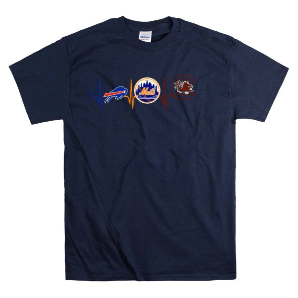Buffalo Bills New York Mets South Carolina Gamecocks Heartbeat T Shirt 1 Navy