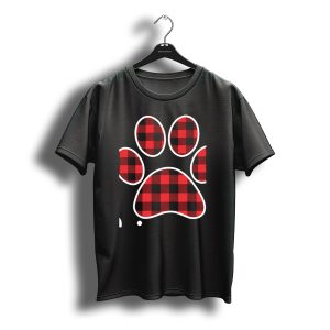 Buffalo Plaid Paw Print Christmas Hat Santa T-Shirt