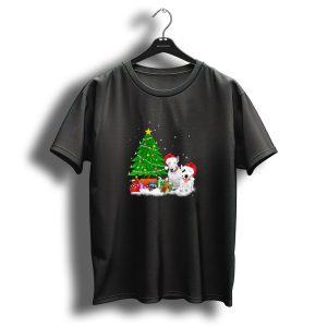 Bull Terrier Christmas Tree With Santa Hats And Presents T Shirt
