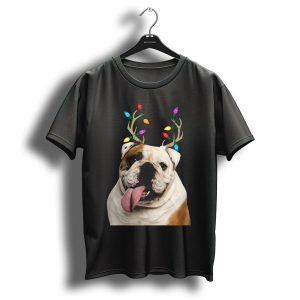 Bulldog Christmas Reindeer Lights Holiday Dog T-Shirt