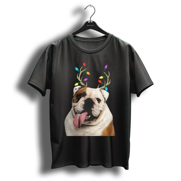 Bulldog Christmas Reindeer Lights Holiday Dog T Shirt 1 t shirt 1