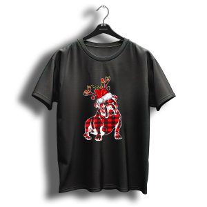 Bulldog Christmas Reindeer Pjs Family Matching Plaid Santa Hat T Shirt