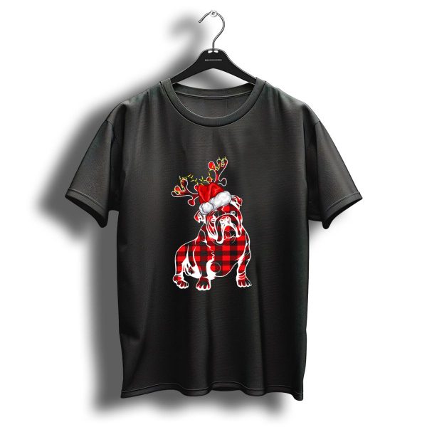 Bulldog Christmas Reindeer Pjs Family Matching Plaid Santa Hat T Shirt 1 t shirt 1