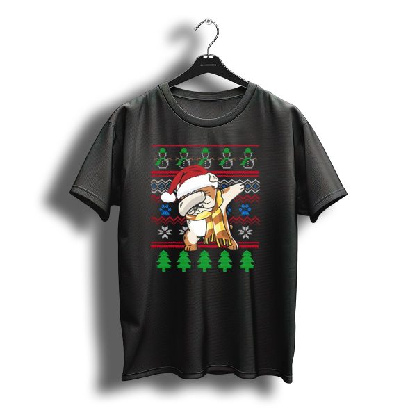 Bulldog Dabbing Uglystyle Santa Hat Christmas Trees Snowmen T Shirt t shirt 1