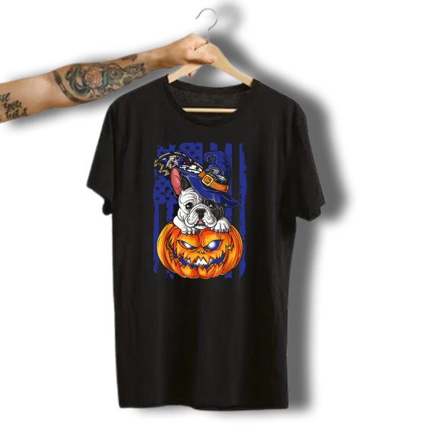 Bulldog Halloween Pumpkin Baltimore Ravens Wizard Hat T Shirt t shirt 1