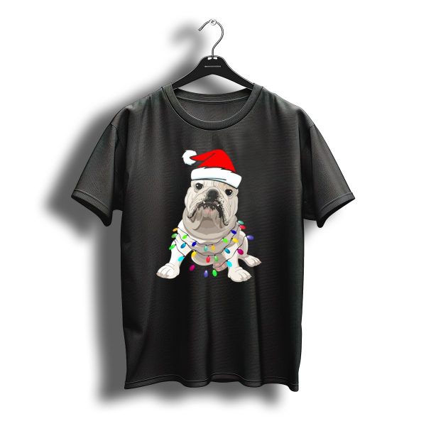 Bulldog Santa Christmas Lights T Shirt t shirt 1