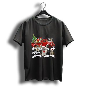 Bulldog Santa Riding Red Truck With Christmas Tree And Snowflakes T Shirt