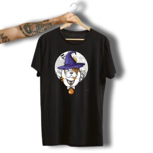 Bulldog Witch Hat Moon Halloween T-Shirt