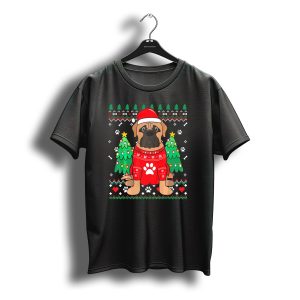 Bullmastiff Christmas Tree Sweater With Santa Hat And T-Shirt
