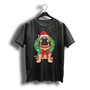 Bullmastiff Santa Hat Christmas Wreath T-Shirt