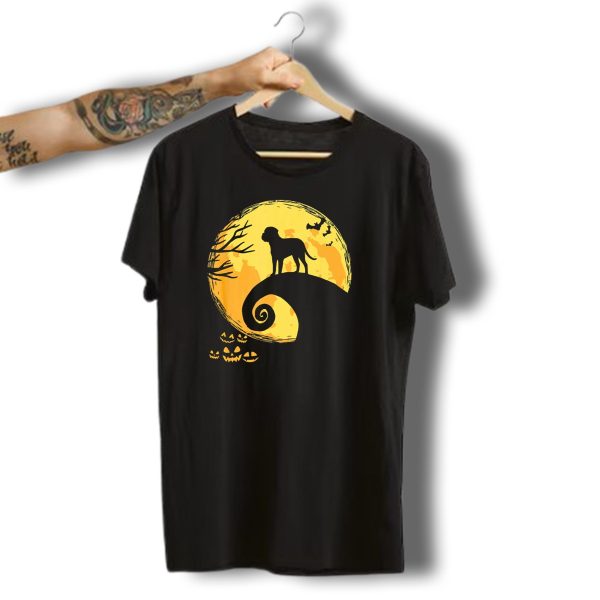 Bullmastiff Silhouette Moonlit Halloween Scene With Pumpkins And Bats T Shirt t shirt 1