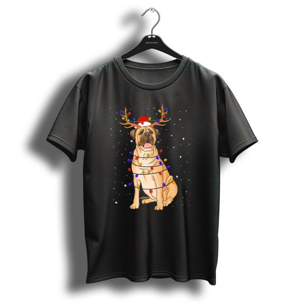 Bullmastiff Wrapped In Christmas Lights With Santa Hat And Antlers T Shirt 1 t shirt 1