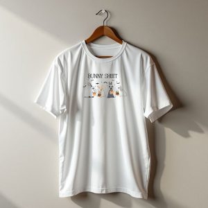 Bunny Sheet Funny Halloween Ghost Rabbits With Pumpkin Buckets T-Shirt