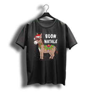 Buon Natale Donkey With Santa Hat And Scarf Christmas Lights T-Shirt