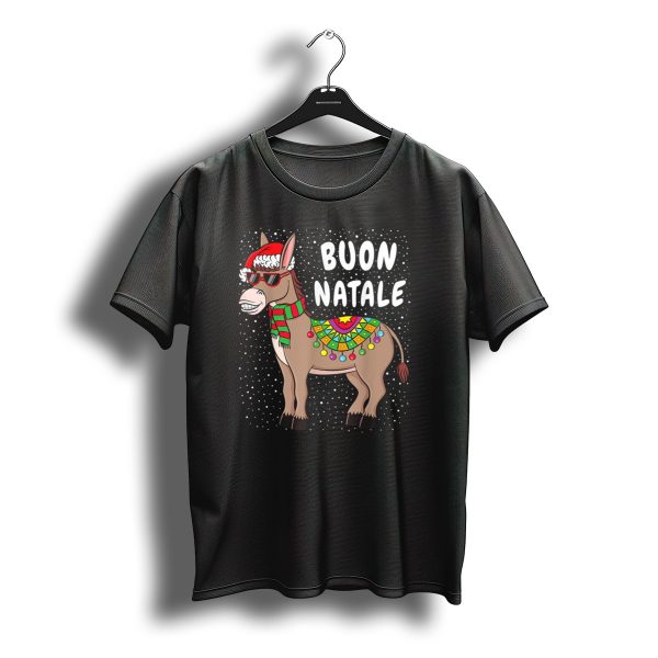 Buon Natale Donkey With Santa Hat And Scarf Christmas Lights T Shirt t shirt 1