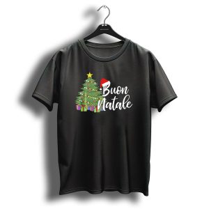 Buon Natale Italian Christmas Tree Santa Hat Tanti Auguri Regalo T Shirt