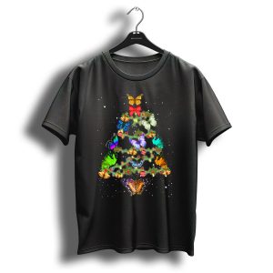 Butterflies Christmas Tree With Lights And Decorations T Shirt