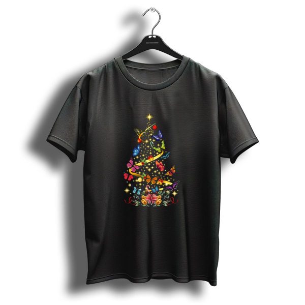 Butterfly And Lights Christmas Tree With Stars And Ornaments T Shirt 1 t shirt 1